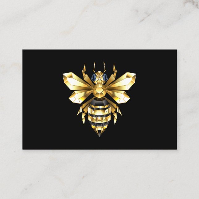 Faux Gold Foil Logo Bee Polygonal on Black Business Card (Front)