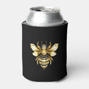 Faux Gold Foil Logo Bee Polygonal on Black Can Cooler
