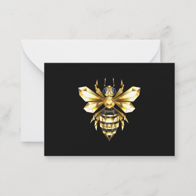 Faux Gold Foil Logo Bee Polygonal on Black Card (Front)