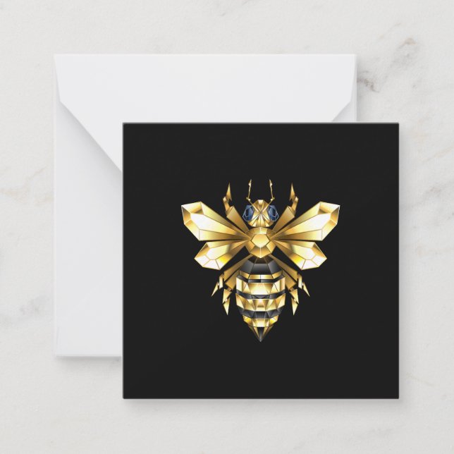 Faux Gold Foil Logo Bee Polygonal on Black Card (Front)