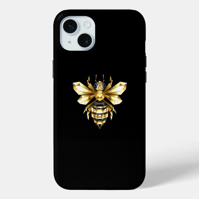 Faux Gold Foil Logo Bee Polygonal on Black Case-Mate iPhone Case (Back)