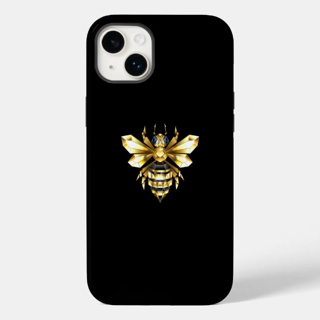 Faux Gold Foil Logo Bee Polygonal on Black Case-Mate iPhone Case (Back)