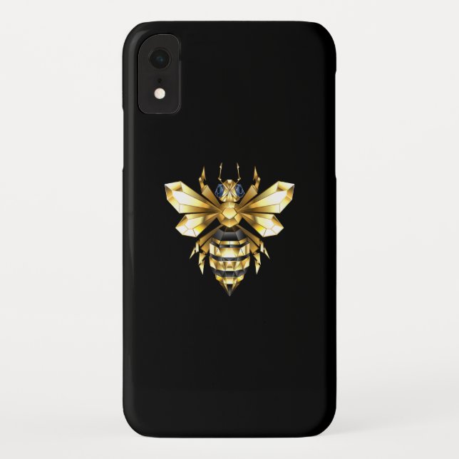 Faux Gold Foil Logo Bee Polygonal on Black Case-Mate iPhone Case (Back)