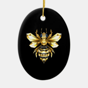 Faux Gold Foil Logo Bee Polygonal on Black Ceramic Tree Decoration