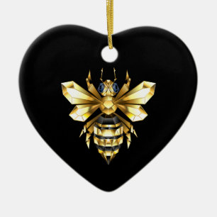 Faux Gold Foil Logo Bee Polygonal on Black Ceramic Tree Decoration