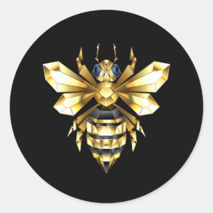 Faux Gold Foil Logo Bee Polygonal on Black Classic Round Sticker
