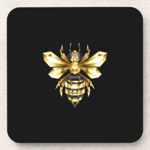 Faux Gold Foil Logo Bee Polygonal on Black Coaster