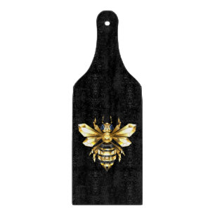 Faux Gold Foil Logo Bee Polygonal on Black Cutting Board
