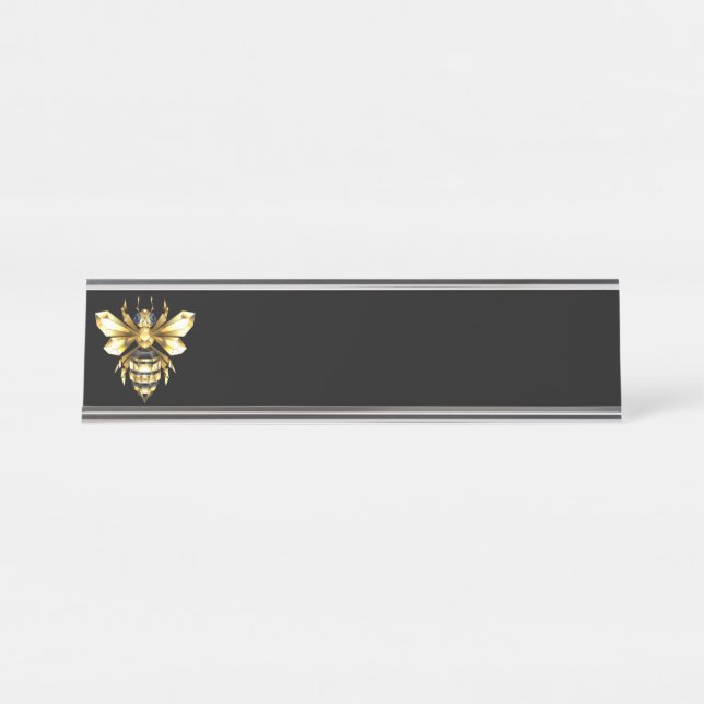 Faux Gold Foil Logo Bee Polygonal on Black Desk Name Plate (Front)