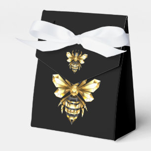 Faux Gold Foil Logo Bee Polygonal on Black Favour Box