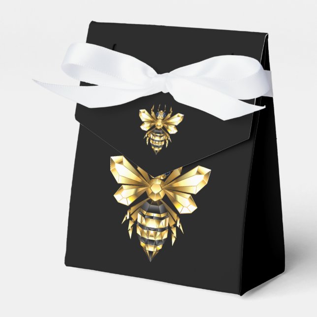 Faux Gold Foil Logo Bee Polygonal on Black Favour Box (Front Side)