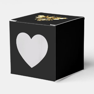 Faux Gold Foil Logo Bee Polygonal on Black Favour Box