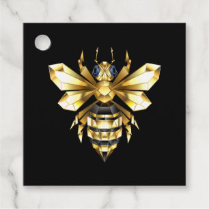 Faux Gold Foil Logo Bee Polygonal on Black Favour Tags
