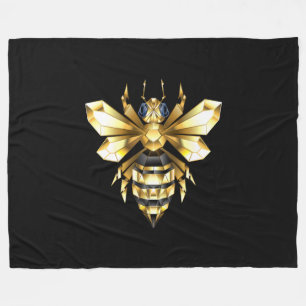Faux Gold Foil Logo Bee Polygonal on Black Fleece Blanket