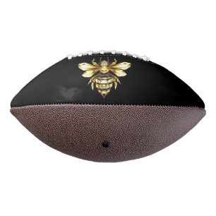 Faux Gold Foil Logo Bee Polygonal on Black Football