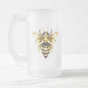Faux Gold Foil Logo Bee Polygonal on Black Frosted Glass Beer Mug