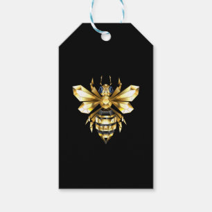 Faux Gold Foil Logo Bee Polygonal on Black Gift Tags