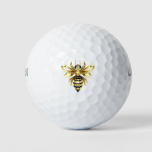 Faux Gold Foil Logo Bee Polygonal on Black Golf Balls