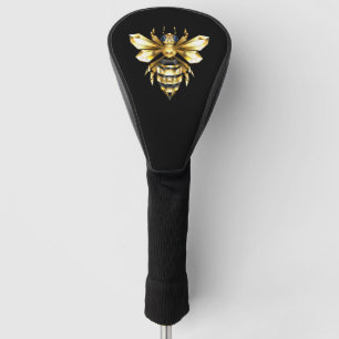 Faux Gold Foil Logo Bee Polygonal on Black Golf Head Cover