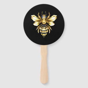 Faux Gold Foil Logo Bee Polygonal on Black Hand Fan