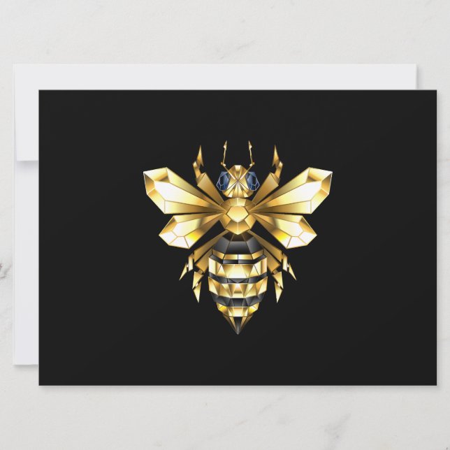 Faux Gold Foil Logo Bee Polygonal on Black Holiday Card (Front)
