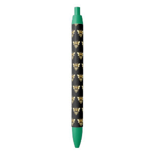 Faux Gold Foil Logo Bee Polygonal on Black Ink Pen