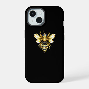 Faux Gold Foil Logo Bee Polygonal on Black iPhone 15 Case