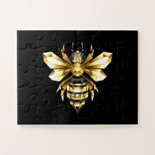 Faux Gold Foil Logo Bee Polygonal on Black Jigsaw Puzzle