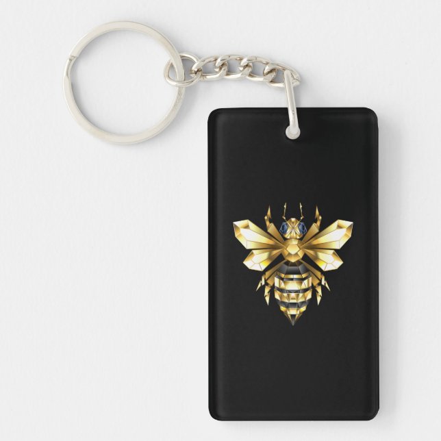 Faux Gold Foil Logo Bee Polygonal on Black Key Ring (Front)