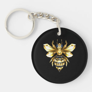 Faux Gold Foil Logo Bee Polygonal on Black Key Ring