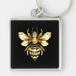 Faux Gold Foil Logo Bee Polygonal on Black Key Ring