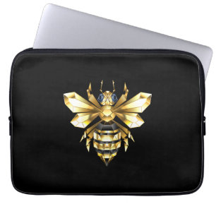 Faux Gold Foil Logo Bee Polygonal on Black Laptop Sleeve