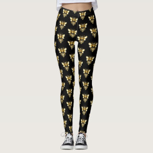 Faux Gold Foil Logo Bee Polygonal on Black Leggings