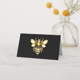 Faux Gold Foil Logo Bee Polygonal on Black Loyalty Card