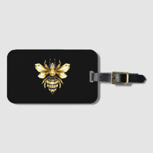 Faux Gold Foil Logo Bee Polygonal on Black Luggage Tag