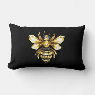 Faux Gold Foil Logo Bee Polygonal on Black Lumbar Cushion