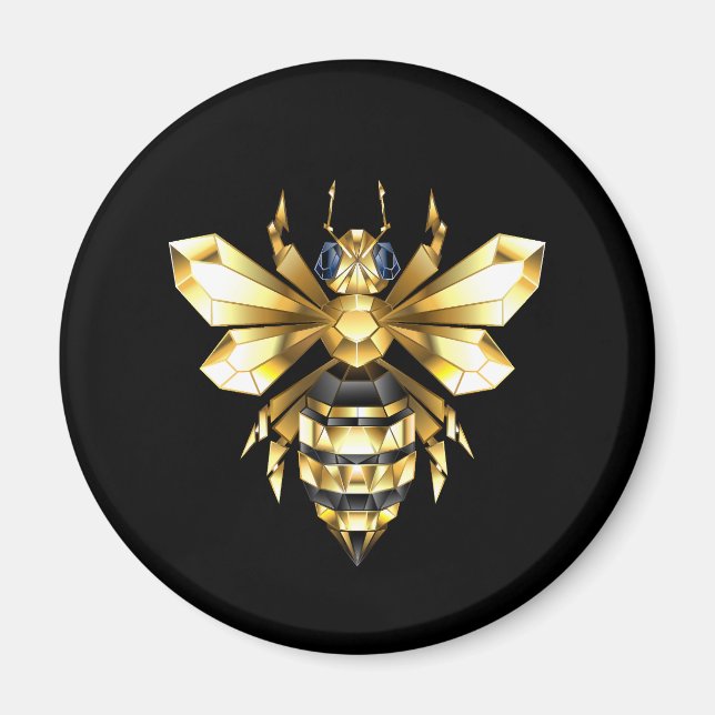 Faux Gold Foil Logo Bee Polygonal on Black Magnet (Front)