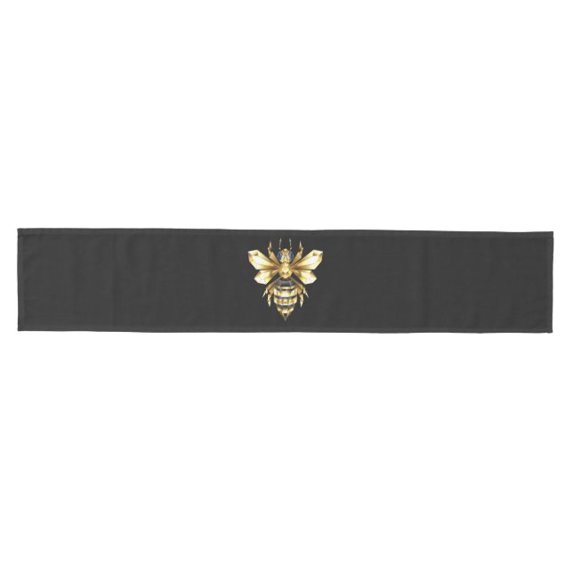 Faux Gold Foil Logo Bee Polygonal on Black Medium Table Runner (Horizontal)