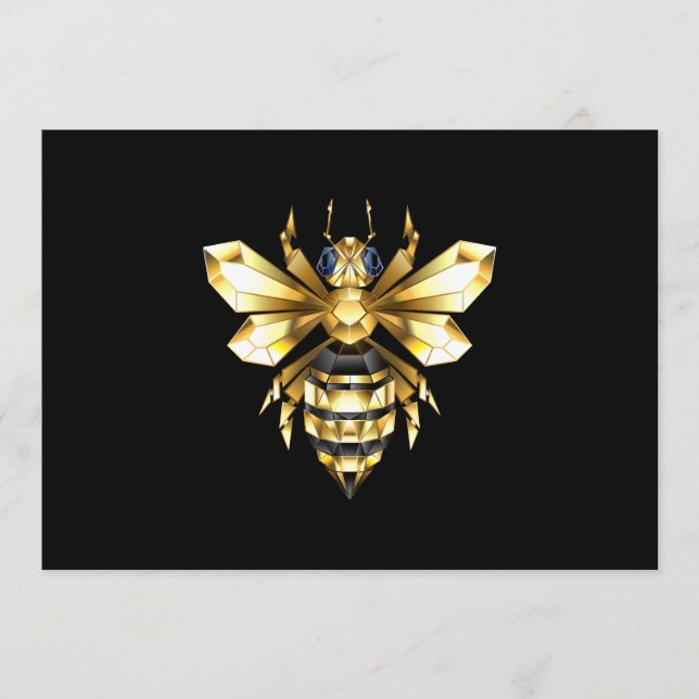 Faux Gold Foil Logo Bee Polygonal on Black Menu (Front)