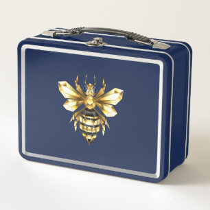 Faux Gold Foil Logo Bee Polygonal on Black Metal Lunch Box