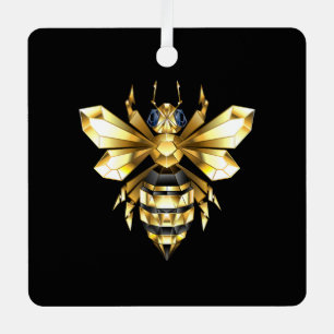 Faux Gold Foil Logo Bee Polygonal on Black Metal Tree Decoration
