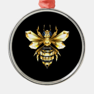 Faux Gold Foil Logo Bee Polygonal on Black Metal Tree Decoration