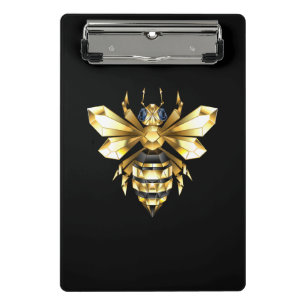 Faux Gold Foil Logo Bee Polygonal on Black Mini Clipboard