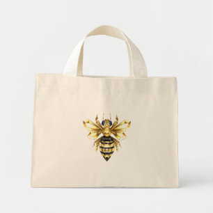 Faux Gold Foil Logo Bee Polygonal on Black Mini Tote Bag