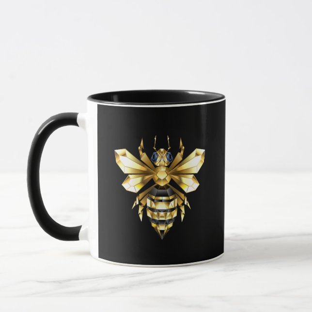 Faux Gold Foil Logo Bee Polygonal on Black Mug (Left)