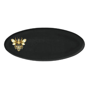 Faux Gold Foil Logo Bee Polygonal on Black Name Tag
