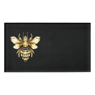 Faux Gold Foil Logo Bee Polygonal on Black Name Tag