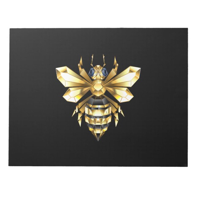 Faux Gold Foil Logo Bee Polygonal on Black Notepad (Front)