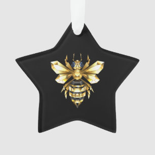 Faux Gold Foil Logo Bee Polygonal on Black Ornament