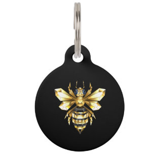 Faux Gold Foil Logo Bee Polygonal on Black Pet Tag